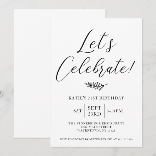 Eenvoudige uitnodiging op feestdag (Voorkant / Achterkant)