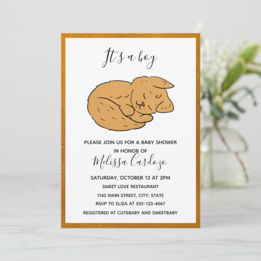 Eenvoudige uitnodiging tot Baby shower van dierlij (Staand voorkant)