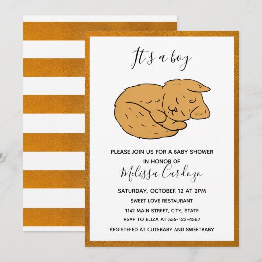 Eenvoudige uitnodiging tot Baby shower van dierlij (Voorkant / Achterkant)