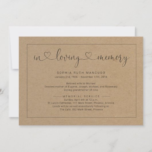 Eenvoudige uitnodiging tot begrafeniskennisgeving  (Voorkant)