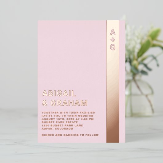 Eenvoudige uitnodiging tot Folie van Monogram brui (Staand Voorkant)