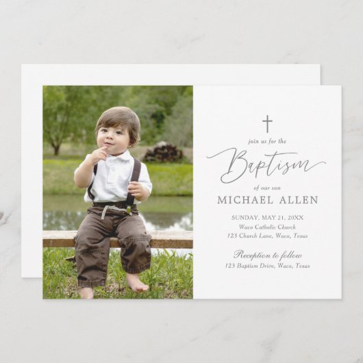 Eenvoudige uitnodiging tot foto van Elegant Boy Ba (Voorkant / Achterkant)