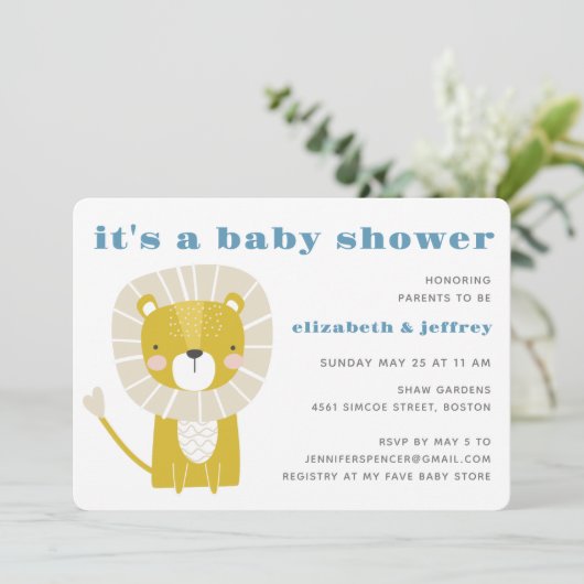 Eenvoudige uitnodiging tot het Baby shower van een (Staand voorkant)