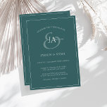 Eenvoudige uitnodiging tot het indienen van een ma<br><div class="desc">Eenvoudige uitnodiging voor het groene monogram van Emerald Wedding. Druk je trouwgasten stijlvol onder de indruk met deze trendy donkergroene trouwuitnodiging met een mooi wit script, met de initialen van de bruid en de bruid op een groene achtergrond. Deze uitnodiging heeft een verbluffend bosgroen ontwerp, met moderne en minimale vibes,...</div>
