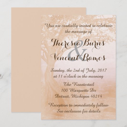 Eenvoudige uitnodiging tot huwelijk met bomen (Voorkant / Achterkant)