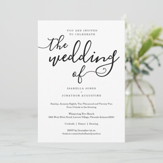 Eenvoudige uitnodiging tot huwelijk met RSVP (Staand voorkant)