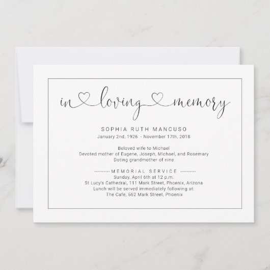 Eenvoudige uitnodiging tot kennisgeving van begraf (Voorkant)