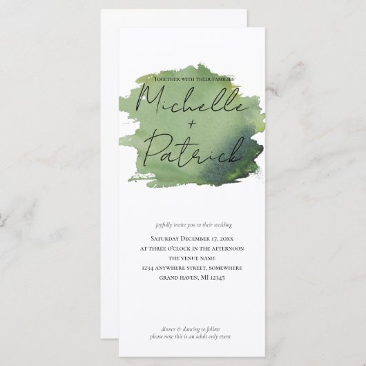 Eenvoudige uitnodiging tot Waterverf bruiloft (Voorkant / Achterkant)