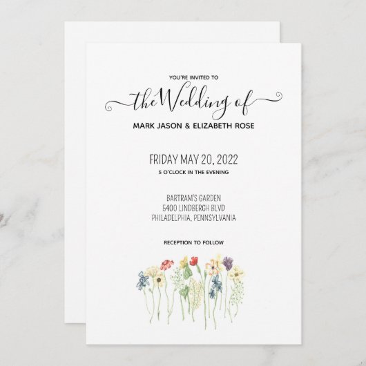 Eenvoudige uitnodiging tot weddenschap met wilde b (Voorkant / Achterkant)