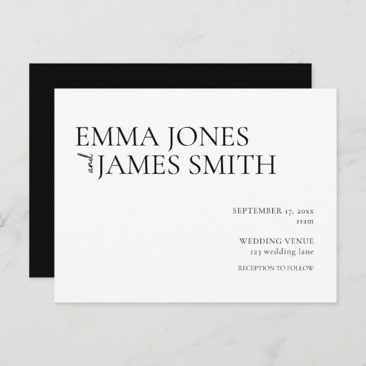 Eenvoudige uitnodiging tot weduwschap in zwart-wit (Voorkant / Achterkant)