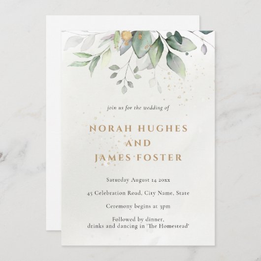 Eenvoudige uitnodiging tot weduwschap met groene e (Voorkant / Achterkant)