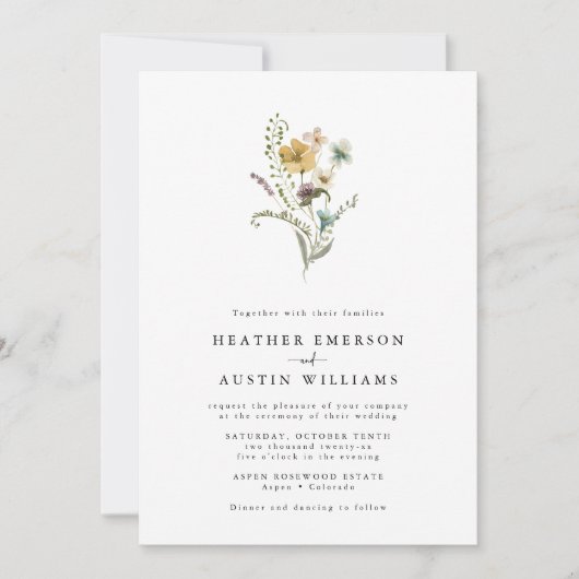 Eenvoudige uitnodiging tot weduwschap met wilde bl (Voorkant)