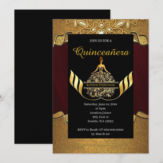 Eenvoudige uitnodiging uit Quinceanera (Voorkant / Achterkant)