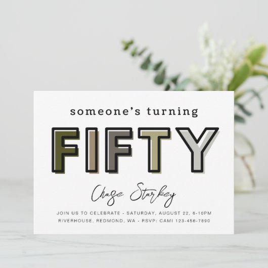 Eenvoudige uitnodiging van 50e verjaardag | 50e ve (Staand voorkant)