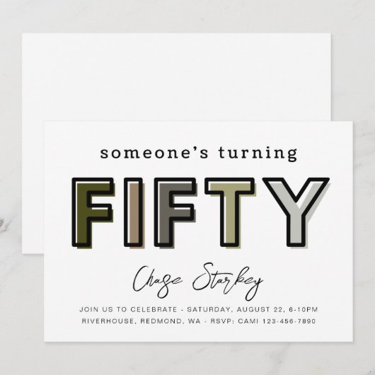Eenvoudige uitnodiging van 50e verjaardag | 50e ve (Voorkant / Achterkant)
