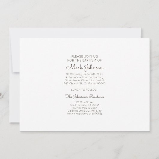 Eenvoudige uitnodiging van Baptism Party voor foto (Achterkant)