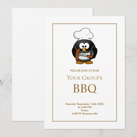 Eenvoudige uitnodiging van de BBQ-partij van White (Voorkant / Achterkant)