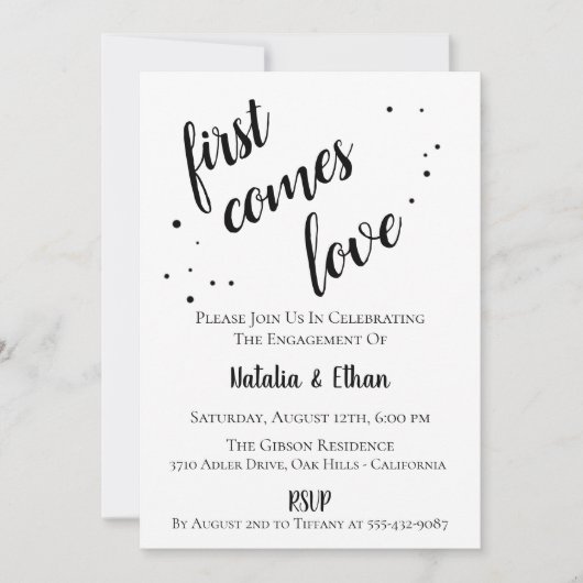 Eenvoudige uitnodiging van de Black White Engageme (Voorkant)