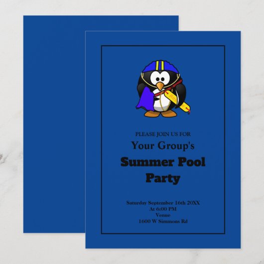 Eenvoudige uitnodiging van de Blue Funny Summer Po (Voorkant / Achterkant)