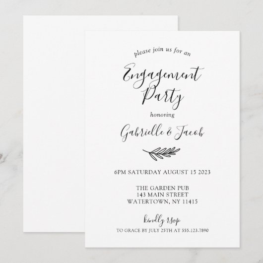 Eenvoudige uitnodiging van de Engagement Party (Voorkant / Achterkant)