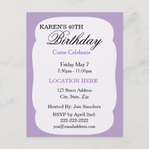 Eenvoudige uitnodiging van de lavender Birthday Pa