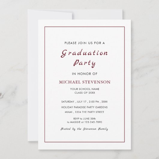 Eenvoudige uitnodiging van de Partij van de Witte  (Voorkant)