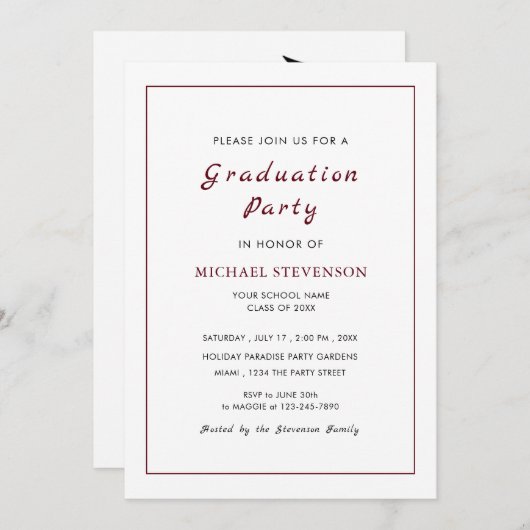 Eenvoudige uitnodiging van de Partij van de Witte  (Voorkant / Achterkant)