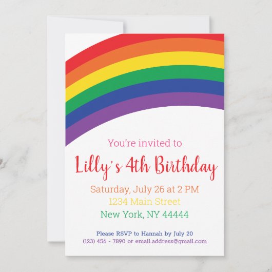 Eenvoudige uitnodiging van de regenboogpartij, reg (Voorkant)