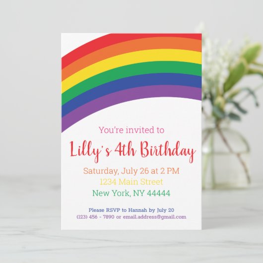 Eenvoudige uitnodiging van de regenboogpartij, reg (Staand voorkant)