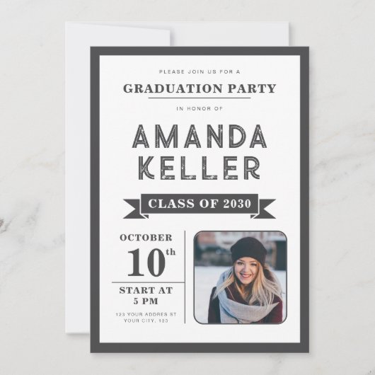 Eenvoudige uitnodiging van de Zwarte en Witte Grad (Voorkant)