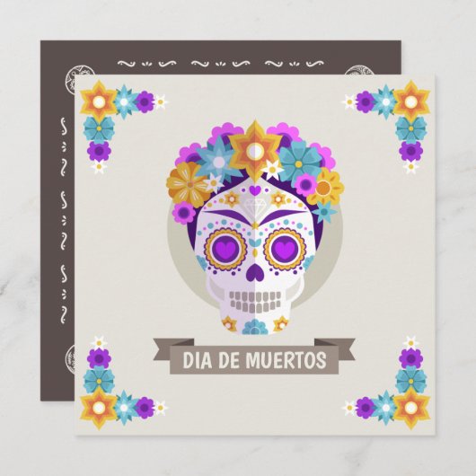 Eenvoudige uitnodiging van Dia de los Muertos Flor (Voorkant / Achterkant)