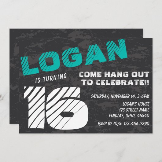 Eenvoudige uitnodiging van een moderne Teen Boy Bi (Voorkant / Achterkant)