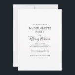 Eenvoudige uitnodiging van Elegant Bachelorette<br><div class="desc">Deze eenvoudige elegante bachelorette partijuitnodiging is ideaal voor uw moderne minimalistische zwarte en witte bacheloretpartij. Het ontwerp bevat een minimaal hedendaags lettertype dat vergezeld gaat van een formele kalligrafie. Houd het zoals is,  of verkies om het met uw eigen kunstwerk of foto's te personaliseren!</div>