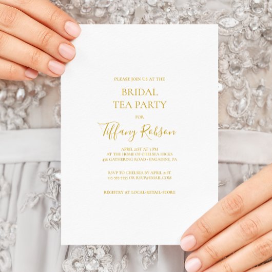 Eenvoudige uitnodiging van Elegant Gold Bridal Tea