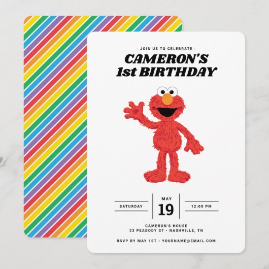 Eenvoudige uitnodiging van Elmo 1st Birthday (Voorkant / Achterkant)