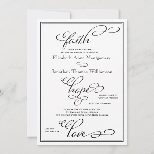 Eenvoudige uitnodiging van Faith Hope Love Script (Voorkant)