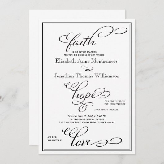 Eenvoudige uitnodiging van Faith Hope Love Script (Voorkant / Achterkant)