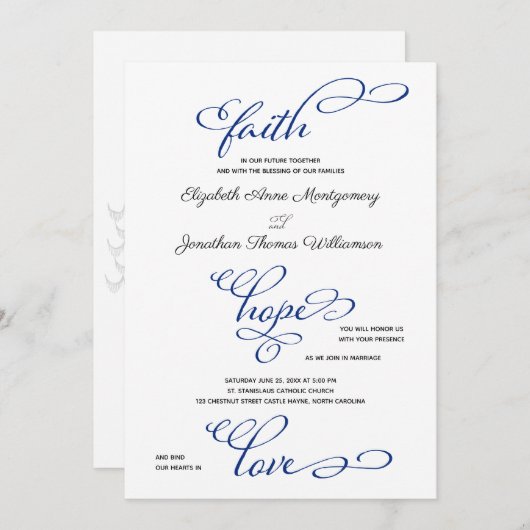Eenvoudige uitnodiging van Faith Hope Love Script (Voorkant / Achterkant)