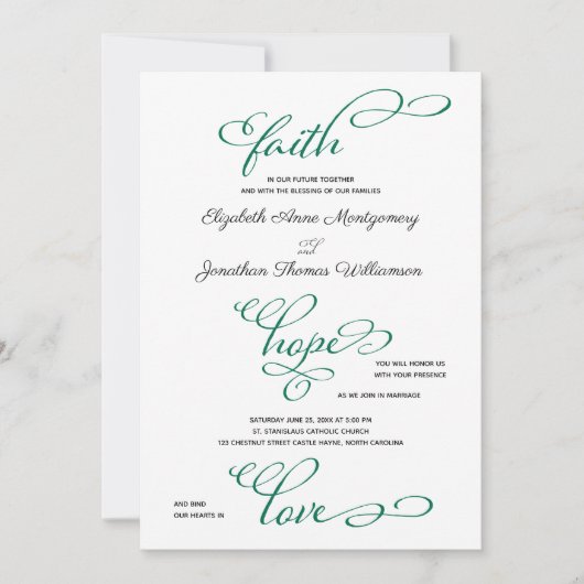 Eenvoudige uitnodiging van Faith Hope Love Script (Voorkant)