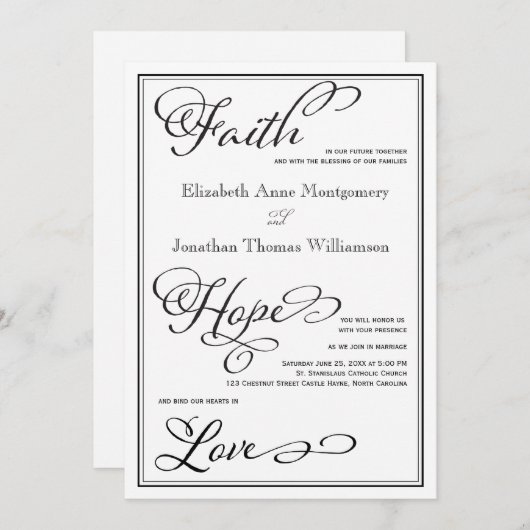 Eenvoudige uitnodiging van Faith Hope Love Script (Voorkant / Achterkant)