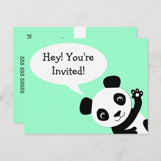 Eenvoudige uitnodiging van het beer van Panda (Voorkant / Achterkant)