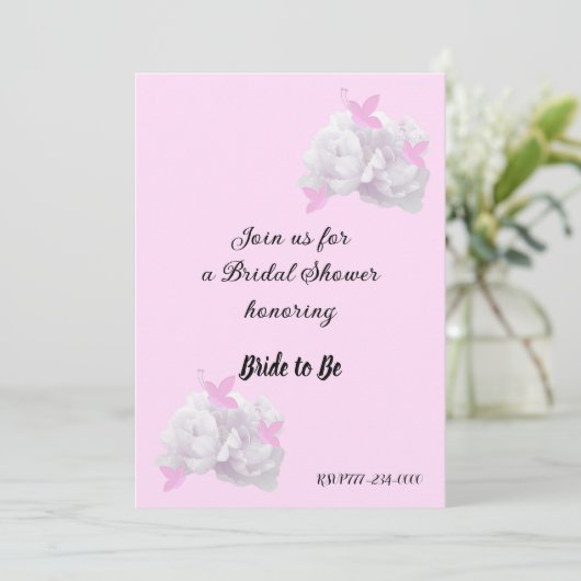 Eenvoudige uitnodiging van Peony Bridal-showwer (Staand voorkant)