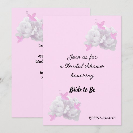 Eenvoudige uitnodiging van Peony Bridal-showwer (Voorkant / Achterkant)