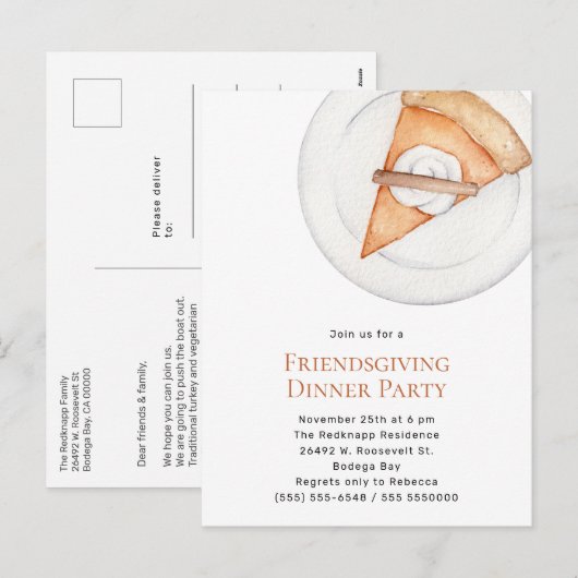 Eenvoudige uitnodiging van Pie Friendsgiving Dinne (Voorkant / Achterkant)