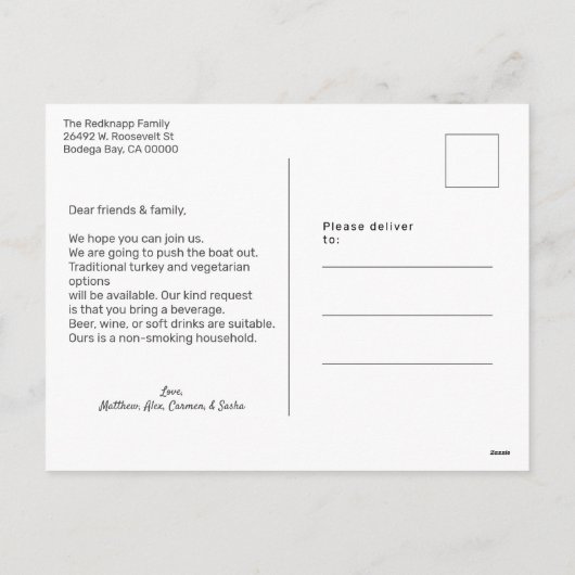 Eenvoudige uitnodiging van Pie Friendsgiving Dinne (Achterkant)