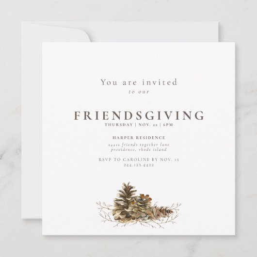 Eenvoudige uitnodiging van Pine Cone-vriendschap (Voorkant)