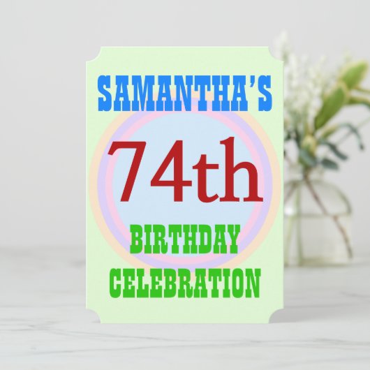 Eenvoudige uitnodiging voor "74ste VERJAARDAG" (Staand voorkant)
