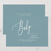 Eenvoudige uitnodiging voor Blauwgroen Baby shower (Voorkant / Achterkant)