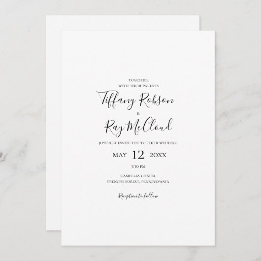 Eenvoudige uitnodiging voor Casual bruiloft via El (Voorkant / Achterkant)