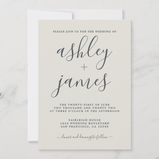 Eenvoudige uitnodiging voor Chic Calligraphy Ivory (Voorkant)